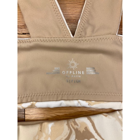 Offline By AERIE Bikini Top Square Neck Tan And Cream Size XS (small) NWT - Picture 2 of 3